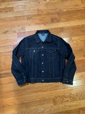 J.Crew Raw Denim Trucker Jacket XL Dark Indigo Workwear Heritage Americana Men’s